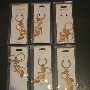 Fashion Jewelry Gold High Heel Keychain with Pink and Clear Rhinestones Bundle 6